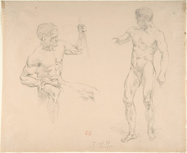 Seated and Standing Male Nudes  after photographs by Eugène Du,  Poster Print Wall Art
