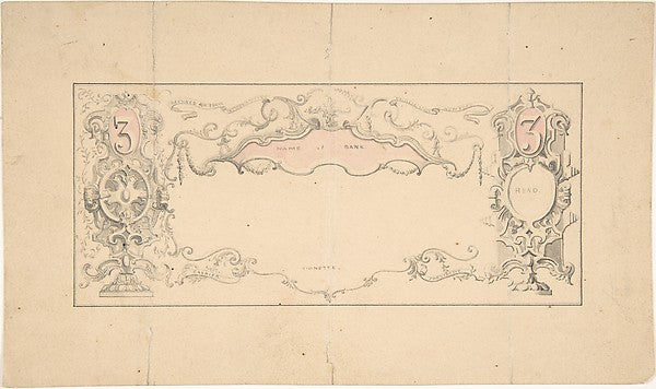 Design for Banknote or Certificate 1830–1900-Robert William Hu,  Poster Print