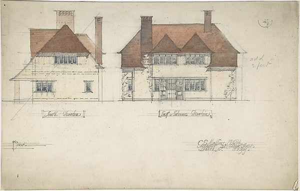 South Elevation and East or Entrance Elevation of a House 1909,  Poster Print Wall Art