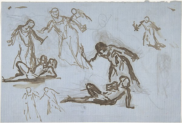 Sheet of figure studies 19th cent-Narcisse-Virgile Diaz de la,  Poster Print Wall Art
