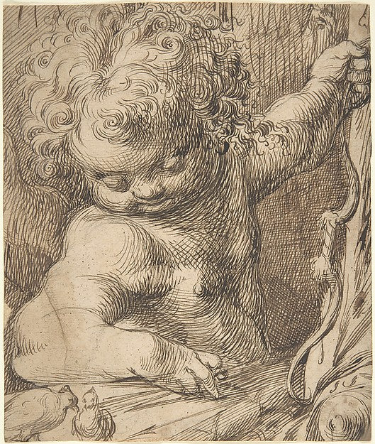 Cupid with Two Doves-Toussaint Dubreuil,16x12"(A3) Poster