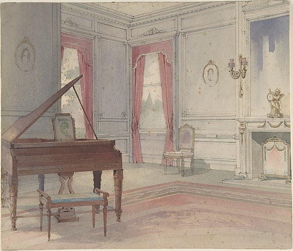 Design for Living Room with Piano c1915-Anonymous, British, 20,  Poster Print Wall Art