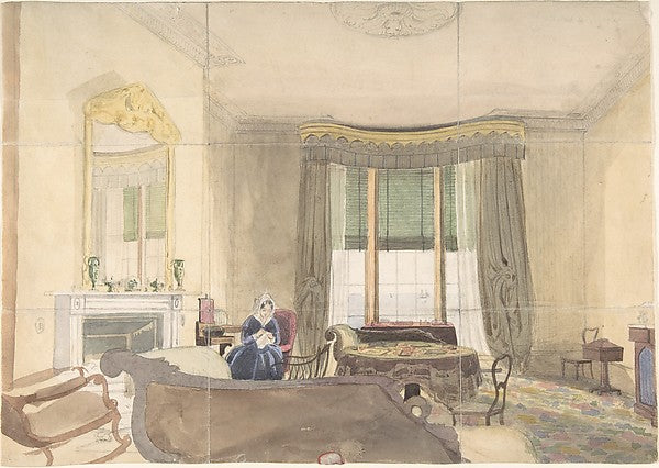 Drawing Room with Seated Woman 1848-Anonymous, British, 19th c,16x12"(A3)Poster