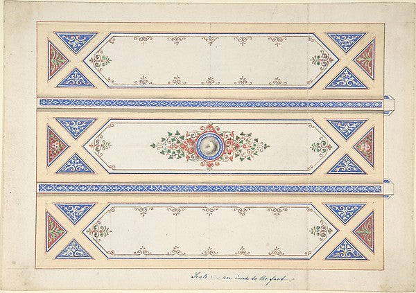 Ceiling Design with Three Panels Divided by Beams 19th cent-An,  Poster Print Wall Art