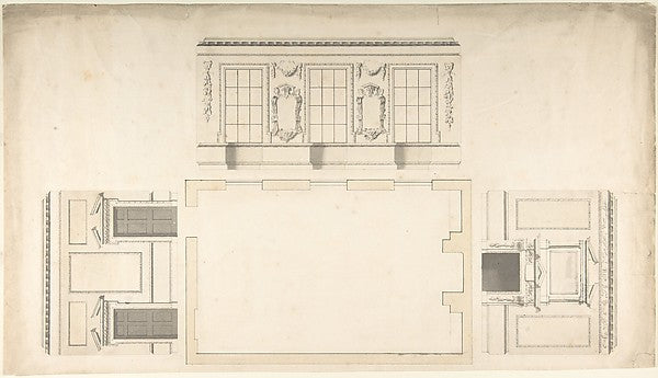 Room Design Showing Plan and Three Wall Elevations c1740–60-An,  Poster Print Wall Art