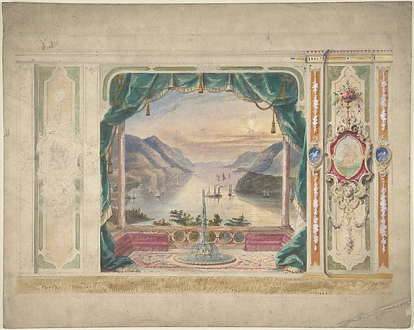 Wall Design with a Trompe l'Oeil Balcony Overlooking a Mountai,16x12"(A3)Poster