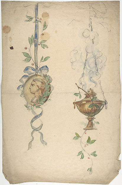 Designs for Trophies Containing Medallion and Urn 19th cent-An,  Poster Print Wall Art