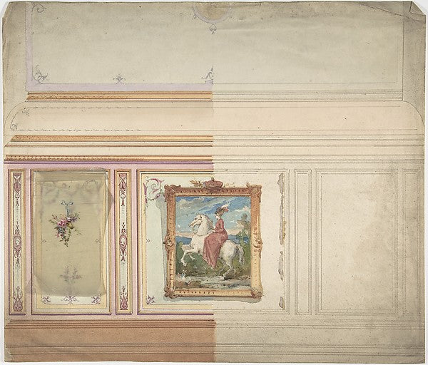 Wall Design including an Equestrienne Portrait 19th cent-Anony,16x12