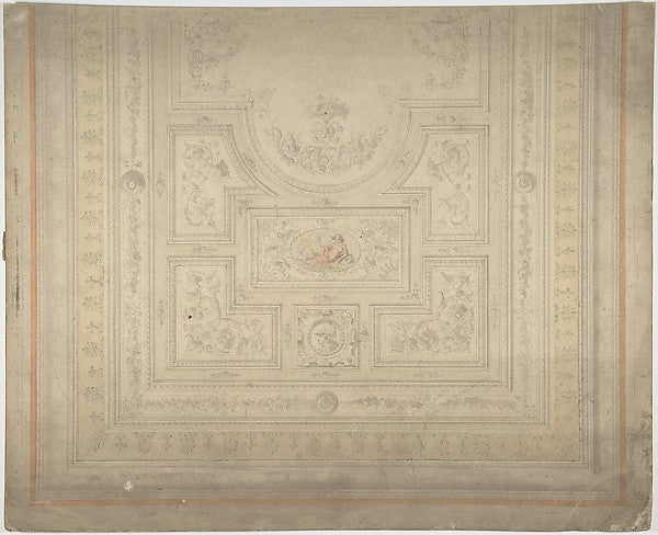 Ceiling Design with Nymph on Dolphin 19th cent-Anonymous, Brit,  Poster Print Wall Art