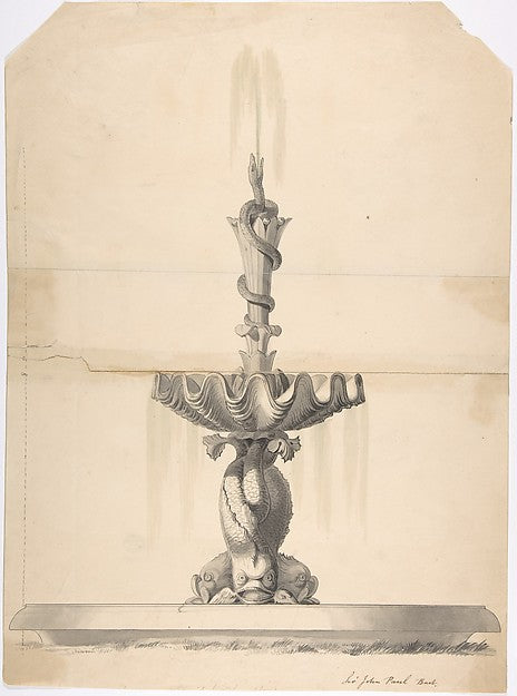 Design for a Fountain with a Shell Basin Supported by Three Do,  Poster Print Wall Art