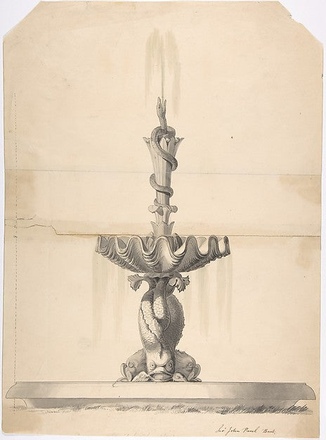 Design for a Fountain with a Shell Basin Supported by Three Do,16x12