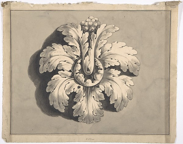 Design for a Boss Carved with Acanthus 1819-Anonymous, British,  Poster Print Wall Art