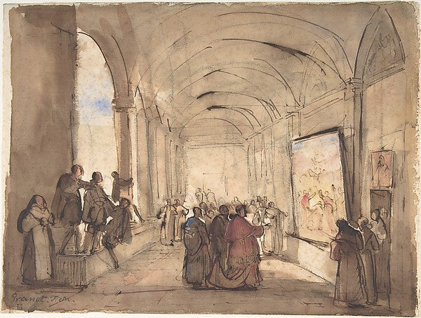 A Cardinal Examining a Painting in a Cloister first half 19th,16x12