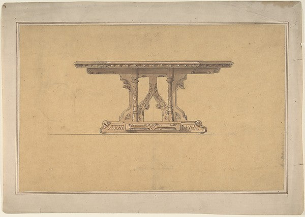 Design for a Gothic Style Table 19th cent-Anonymous, British, ,  Poster Print Wall Art