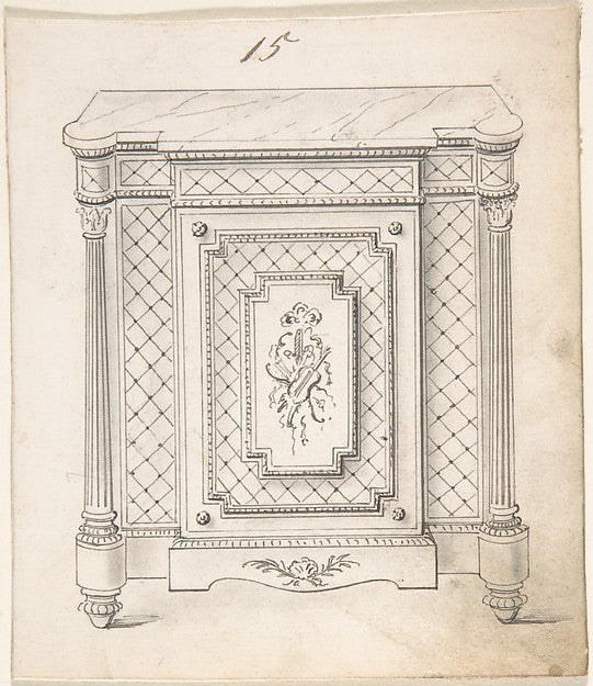 Design for a Marble-topped Cabinet with Musical Ornament 19th ,16x12