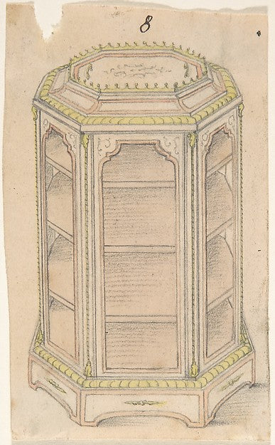 Design for an Octagonal Cabinet with Glass Doors and Shelves 1,  Poster Print Wall Art
