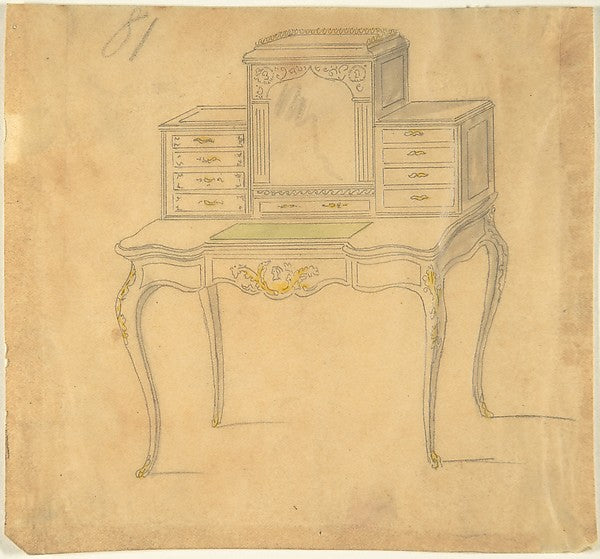 Design for a Desk 19th cent-Anonymous, British, 19th cent,  Poster Print Wall Art