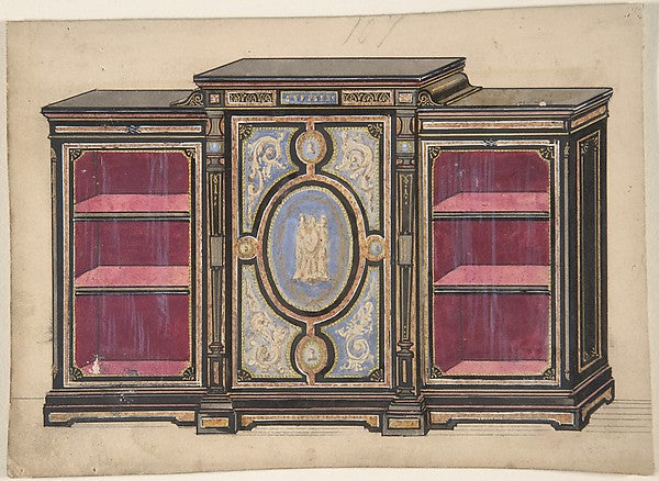 Cabinet Design with Renaissance style Ornament and Red Interio,  Poster Print Wall Art