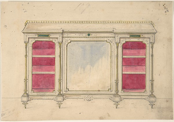 Cabinet Design with a Mirrored Front and Red Shelves 19th cent,  Poster Print Wall Art