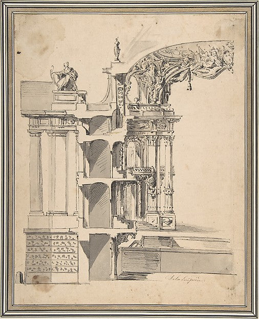 Design for the Proscenium Arch of an Opera house and the Secti,  Poster Print Wall Art