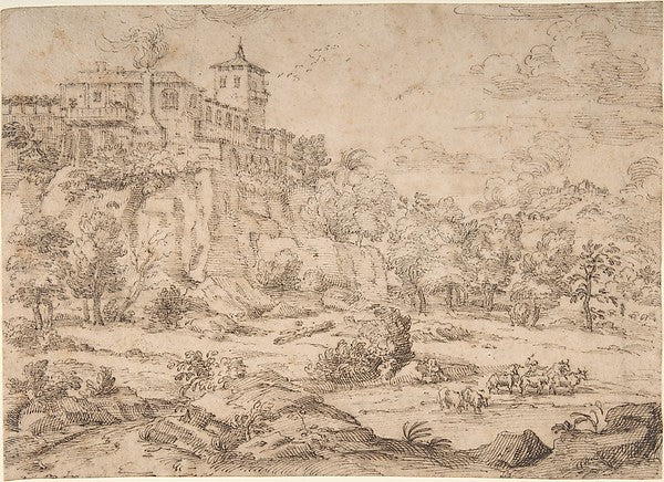 Landscape with Hilltop Villa 17th cent-Guillerot,  Poster Print Wall Art