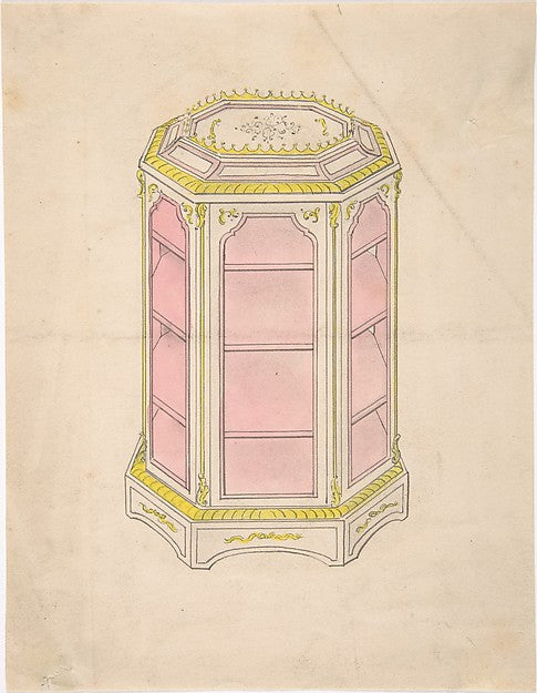 Design for an Octagonal Cabinet with Shelves and a Pink Interi,  Poster Print Wall Art