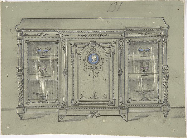 Design for a Cabinet with Glass Doors and a Porcelain Plaque 1,  Poster Print Wall Art