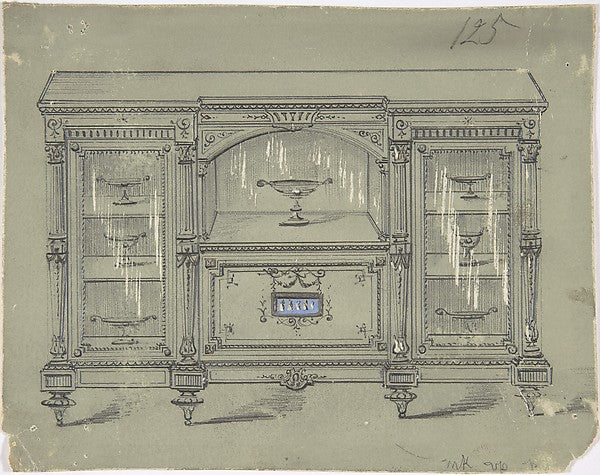 Design for a Cabinet with Three Glass Doors and a Porcelain Pl,  Poster Print Wall Art