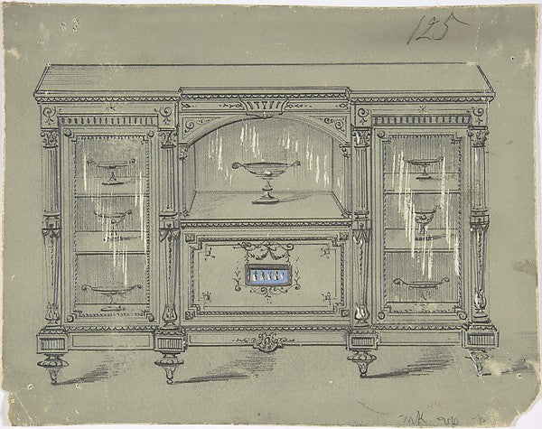 Design for a Cabinet with Three Glass Doors and a Porcelain Pl,16x12