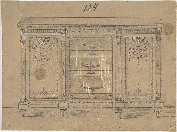 Cabinet Design with Glass Center Door 19th cent-Anonymous, Bri,16x12"(A3)Poster