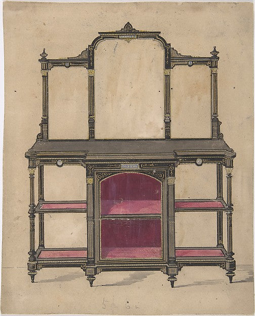 Design for a Cabinet with Shelves and Mirrors 19th cent-Anonym,  Poster Print Wall Art