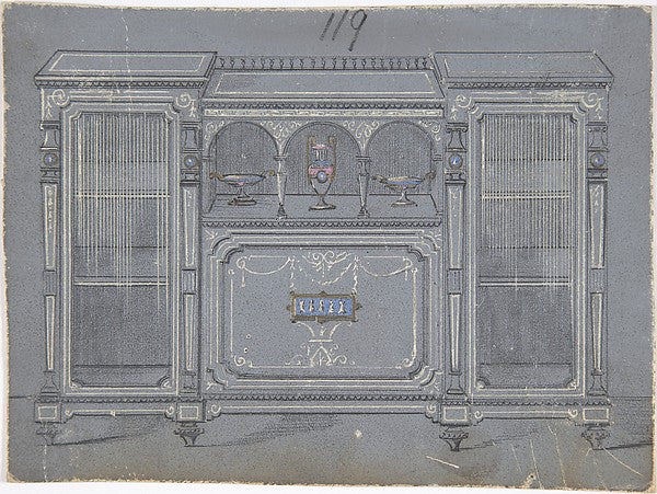 Cabinet Design with a Porcelain Plaque 19th cent-Anonymous, Br,  Poster Print Wall Art
