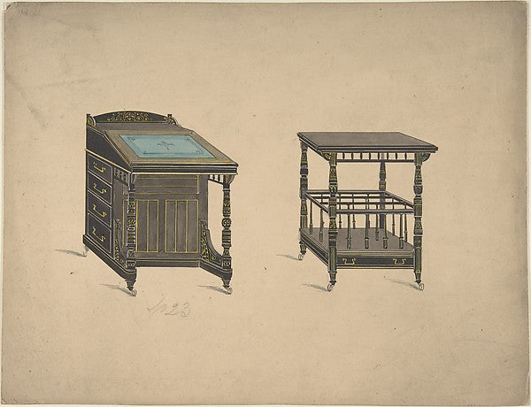 Design for a Desk on Wheels and a Canterbury Table on Wheels 1,  Poster Print Wall Art