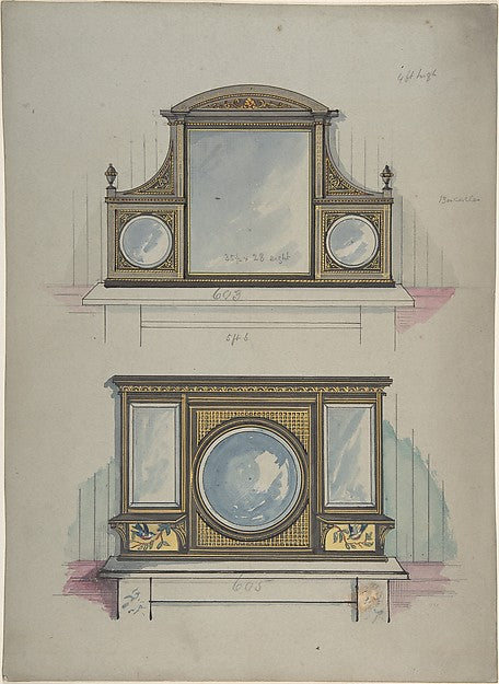 Design for Two Mirrors over Mantels 1840–99-Anonymous, British,  Poster Print Wall Art