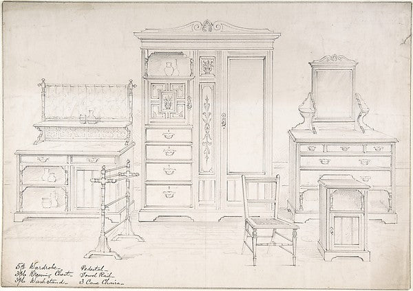 Designs for a Wardrobe  Dressing Chest  Wash Stand  Pedestal  ,  Poster Print Wall Art