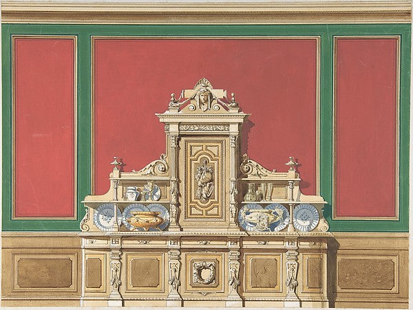 Interior Design for Large Display Cabinet against Red and Gree,16x12"(A3)Poster
