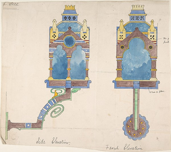 Design for a Church Wall Lantern  Front and Side Elevations c1,  Poster Print Wall Art