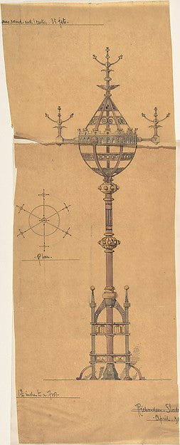 Designs for [Gas?] Lights for a Church c1880-,  Poster Print Wall Art
