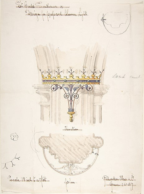 Design for Proposed Column Lights  St. Jude's Church  Southsea,  Poster Print Wall Art