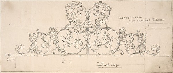 Wrought Metal Foliate Ornament with Grotesque Masks 1870–90-An,  Poster Print Wall Art