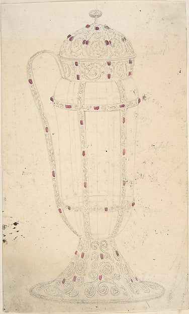 Crystal Vessel with Ornamented Metal Lid  Foot  Handle and Mou,  Poster Print Wall Art