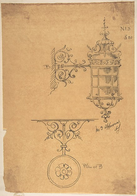 Wall-mounted Lamp Design c1885-Attributed to Richardson Ellson,16x12"(A3)Poster