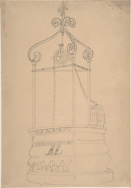 Well with Wrought Iron Cap and Stone Base second half 19th cen,16x12"(A3)Poster