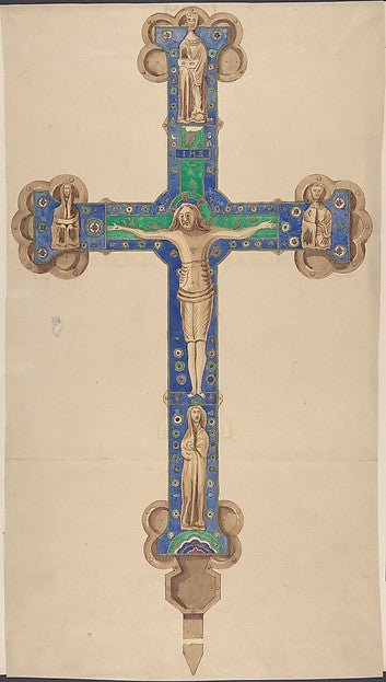 Liturgical Cross with Christ and Four Holy Figures second half,  Poster Print Wall Art