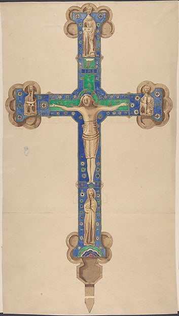 Liturgical Cross with Christ and Four Holy Figures second half,16x12