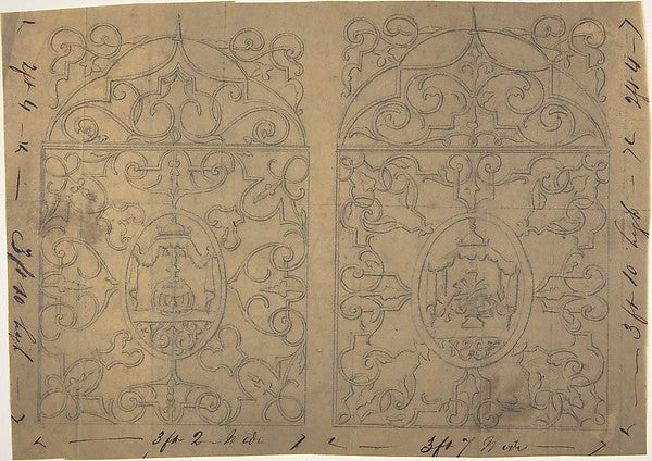 Ornament Designs on Two Panels  the Central Cartouches Decorat,  Poster Print Wall Art