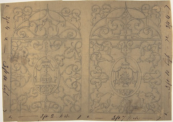 Ornament Designs on Two Panels  the Central Cartouches Decorat,16x12