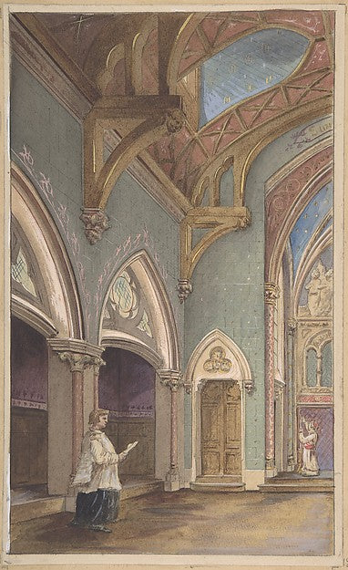 View of Interior with Figures  Saint Clotilde second half 19th,  Poster Print Wall Art