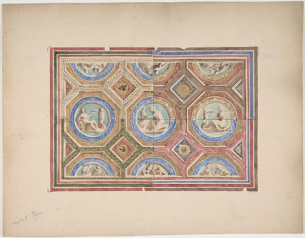Design for Coffered Ceiling in Four Alternate Color Schemes  E,  Poster Print Wall Art