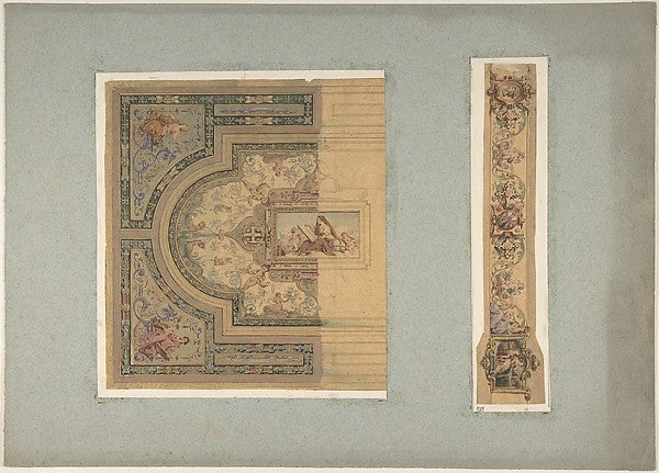 Two Designs for Ceiling with Putti and Allegorical Figures of,  Poster Print Wall Art